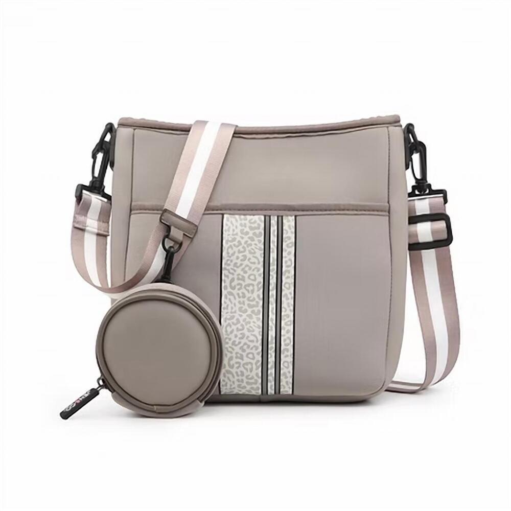 NEW JEN & CO. women's dru crossbody bag in cheetah taupe